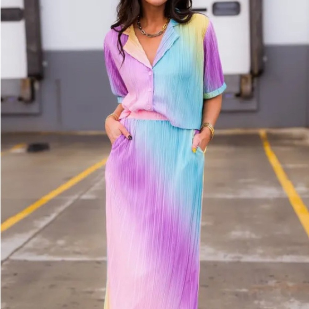 Dressed in LaLa Skirt & Blouse Ombré Rainbow Set